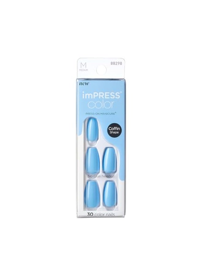 Impress KISS imPRESS Color PressOn Manicure Fake Nails Serene Blue Short Square Solid Blue Ready To Wear Chip Proof Smudge Proof No Dry Time Mini File More 30 Count - Image 1