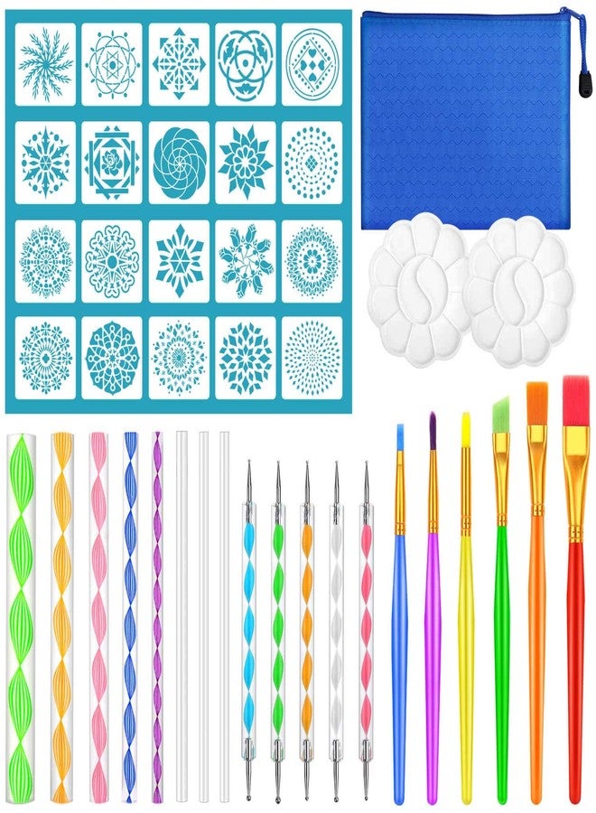 Audab Mandala Dotting Tool Art Kit, Audab 42 Pcs Mandala Rock Dotting Set with Stencil Templates, Stylus Pens Paint Tray and Paint Brushes for Mandala Rock Painting - Image 1