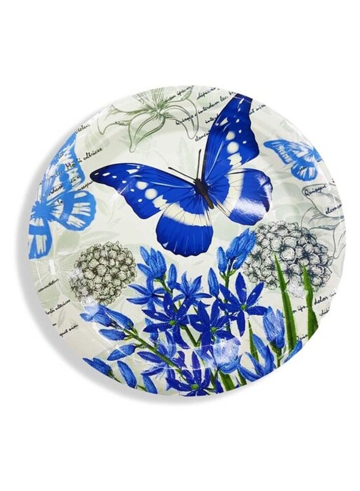 Party Time 6-Pieces, Blue Butterfly Design 9inch Disposable Paper Plates For Butterfly Party Theme, Tableware Set for Wedding, Baby Shower and Birthday Party Supplies