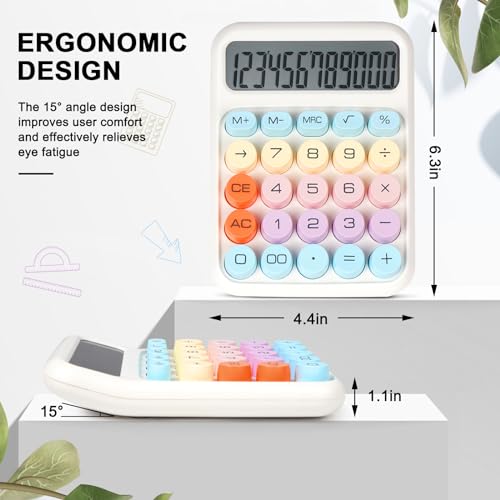 DANRONG Mechanical Switch Calculator with Big Buttons, Calculators Desktop, 12 Digits, Large LCD Display, Desk Calculator, Cute Pink Calculators for Teachers Students Basic Office (White) - Image 2