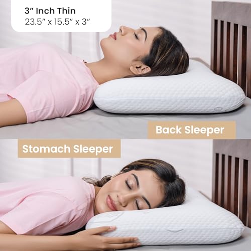 MY ARMOR Ventilated Cooling Gel Memory Foam Pillow Thin Size 3 Inch High, Neck Pain Relief & Back Support Cushion with Removable Washable Cover - Pack of 1 - Image 2