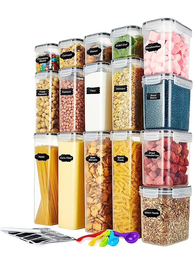 X spring Airtight Food Storage Container Set, 16 Pcs Clear Food Storage Container with Lid, Cereal and Snack Containers with Lables and Small Spoon for Kitchen Pantry Organization and Storage  - Image 1