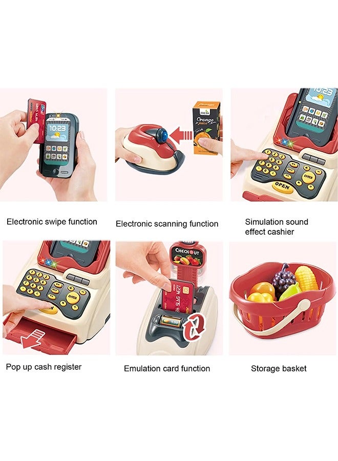 Cash Register for Kids, Kids Cashier with Checkout Scanner, Pretend Play Cash Register Toy, Fruit Card Reader, Play Money and Grocery Play Food Set, Educational Toy for Boys u0026 Girls Gifts Toddlers - Image 5