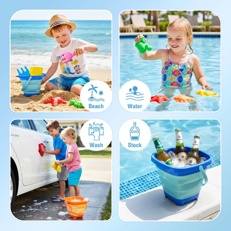 Dreamon Beach Toys for Kids 3-10, Collapsible Sand Castle Toys for Beach Include 3 Pack Foldable Buckets, Shovels Molds and Storage Mesh Bag, Sandbox Travel Toy for Toddlers Kids - Image 5