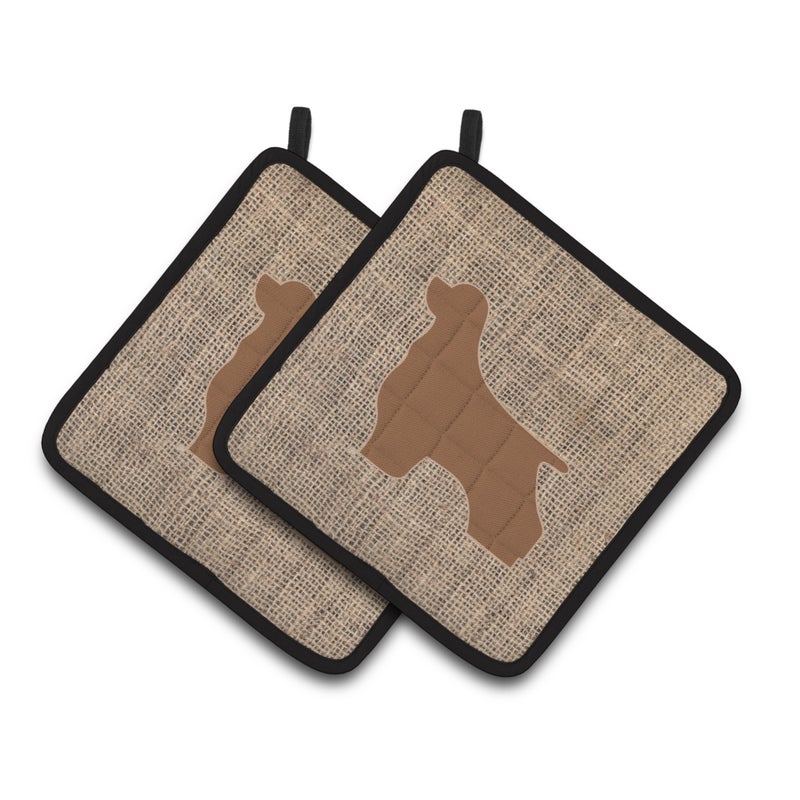 Caroline's Treasures ""Caroline's Treasures Cocker Spaniel Faux Burlap & Brown Pair of Pot Holders BB1075-BL-BN-PTHD  7.5HX7.5W  Multicolor"" 