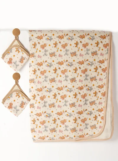 LITTLE SURPRISE BOX Little Surprise Box,  Puppy print muslin cotton blanket with 2 matching Napkins for Newborn & Infants