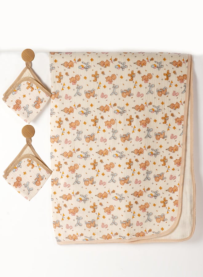LITTLE SURPRISE BOX Little Surprise Box,  Puppy print muslin cotton blanket with 2 matching Napkins for Newborn & Infants - Image 1