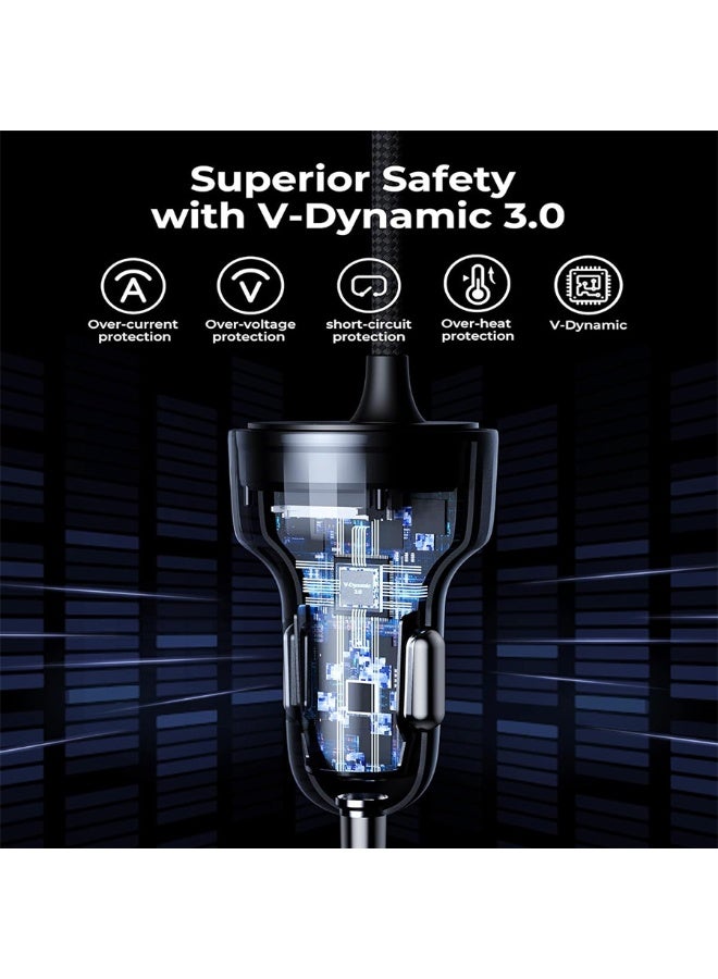 Voltme Car Charger Cazo Speedo+ USB-C Port and Built-in USB-C Cable Total 60W - White - Image 5