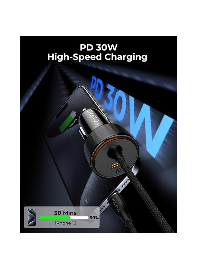 Voltme Car Charger Cazo Speedo+ USB-C Port and Built-in USB-C Cable Total 60W - White - Image 2