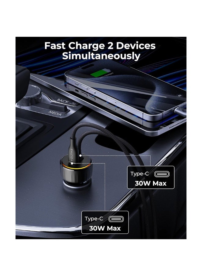 Voltme Car Charger Cazo Speedo+ USB-C Port and Built-in USB-C Cable Total 60W - White - Image 3