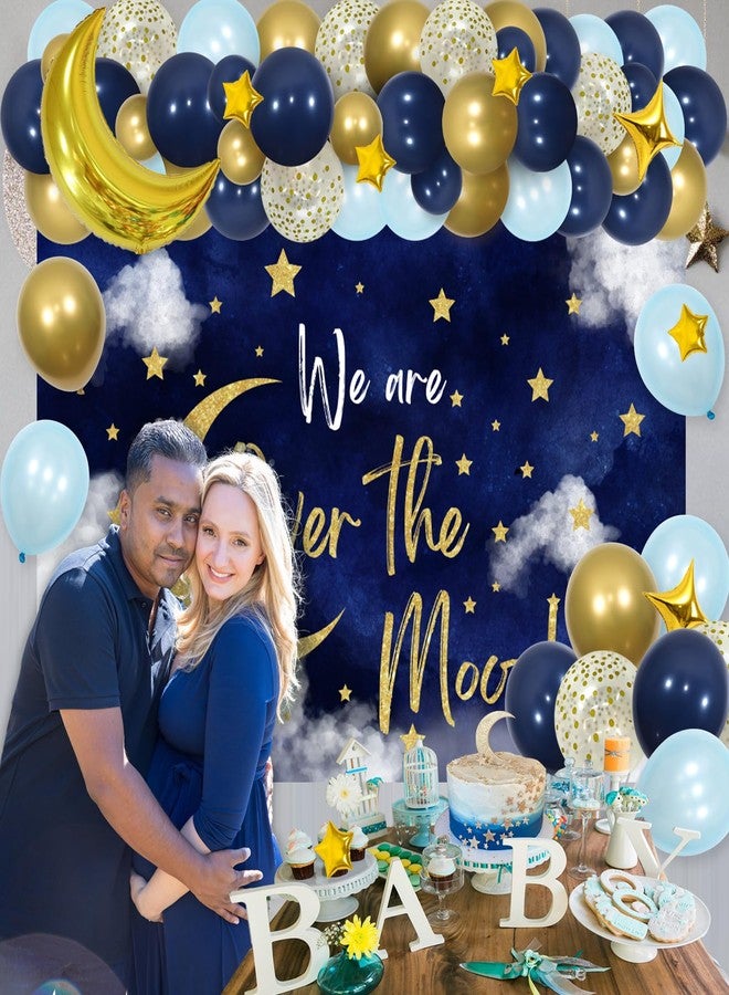 Fangleland Over The Moon Baby Shower Decorations Navy Blue Gold Balloon Garland Arch Kit - We Are Over The Moon Backdrop Balloons for Outer Space Pregnancy Celebration 1st Bday Party Supplies - Image 4