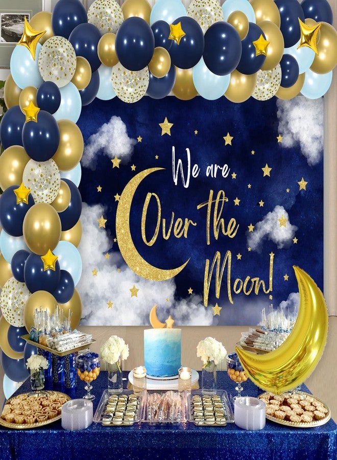 Fangleland Over The Moon Baby Shower Decorations Navy Blue Gold Balloon Garland Arch Kit - We Are Over The Moon Backdrop Balloons for Outer Space Pregnancy Celebration 1st Bday Party Supplies - Image 2