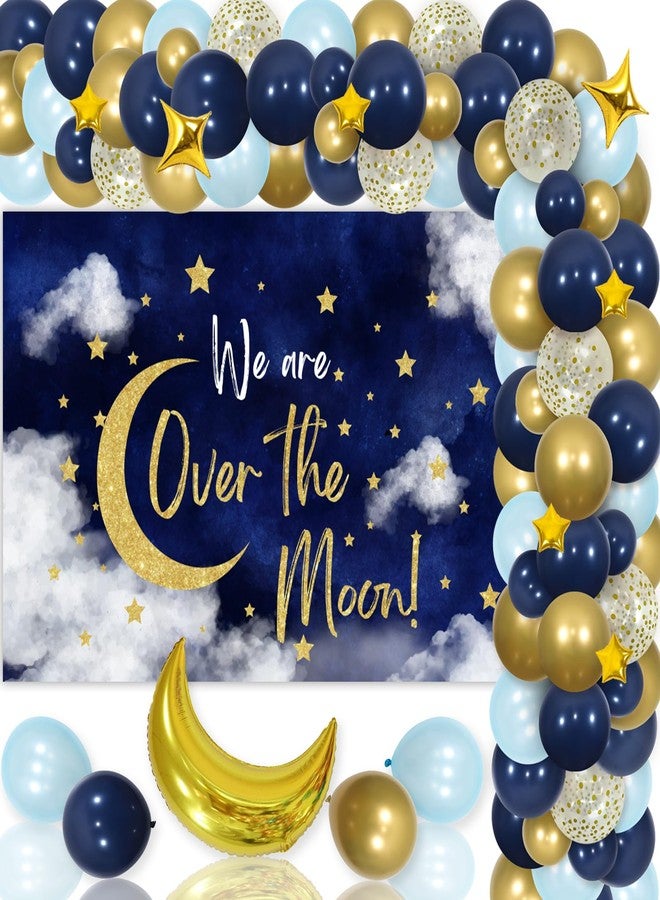 Fangleland Over The Moon Baby Shower Decorations Navy Blue Gold Balloon Garland Arch Kit - We Are Over The Moon Backdrop Balloons for Outer Space Pregnancy Celebration 1st Bday Party Supplies - Image 1