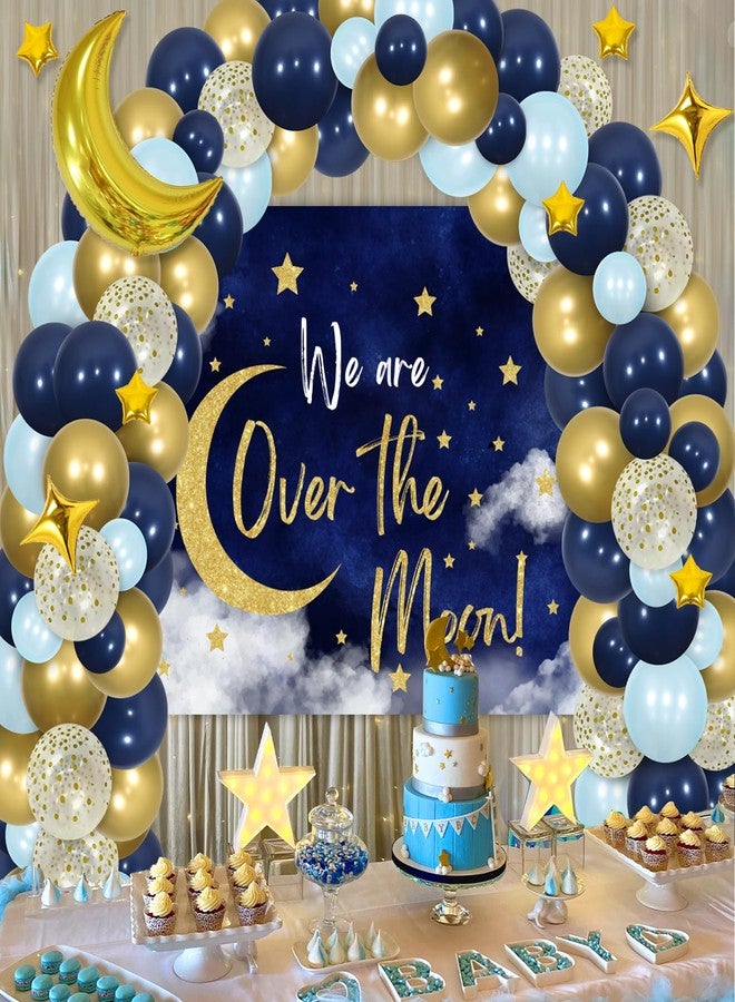 Fangleland Over The Moon Baby Shower Decorations Navy Blue Gold Balloon Garland Arch Kit - We Are Over The Moon Backdrop Balloons for Outer Space Pregnancy Celebration 1st Bday Party Supplies - Image 3