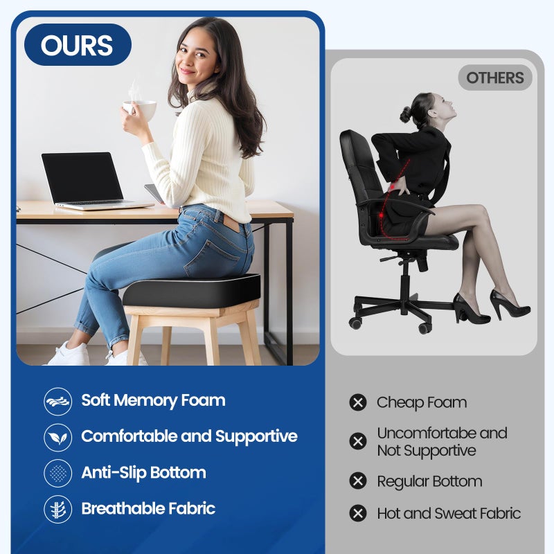 SweetSlubr Seat Cushion for Tailbone Pain Relief, Office Chair Cushion, Memory Foam Large Chair Cushion with Non-Slip Cover for Soft Support at Office Chair, Car Seat, Airplane Black/XLarge - Image 5