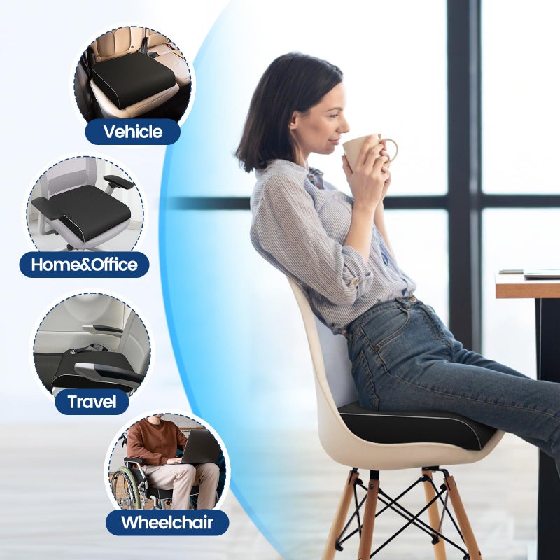 SweetSlubr Seat Cushion for Tailbone Pain Relief, Office Chair Cushion, Memory Foam Large Chair Cushion with Non-Slip Cover for Soft Support at Office Chair, Car Seat, Airplane Black/XLarge - Image 4