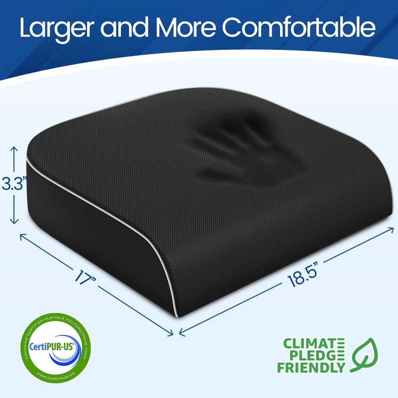 SweetSlubr Seat Cushion for Tailbone Pain Relief, Office Chair Cushion, Memory Foam Large Chair Cushion with Non-Slip Cover for Soft Support at Office Chair, Car Seat, Airplane Black/XLarge - Image 2