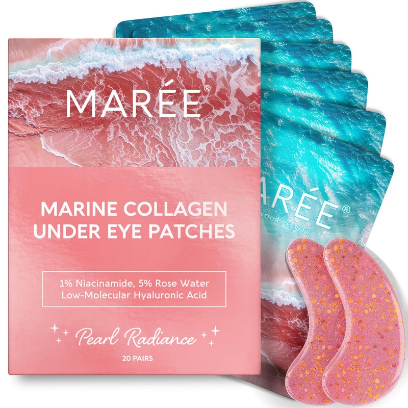 MAREE Pink Eye Gels - Marine Collagen Under Eye Patches for Puffy Eyes and Dark Circles - Undereye Mask Patches for Women - Hydrating Gel Eye Masks with Rose Water - Parches Para Ojeras Gel Pads - Image 1