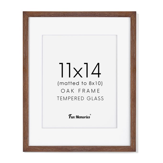 11X14 WOOD PICTURE FRAME SOLID OAK FRAME 11 X 14 FOR WALL DISPLAY 8X10 WITH MAT OR WITHOUT MAT TEMPERED GLASS 11X14 PHOTO ART WALNUT COLOR 1 PACK