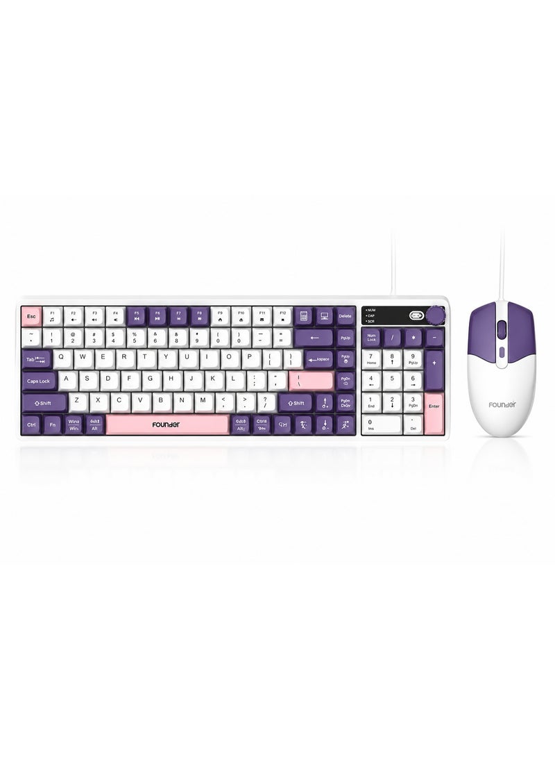 founder MK650 Gaming Keyboard & Mouse Combo – Rainbow Membrane Keyboard with Volume Knob + 2000 DPI Gaming Mouse (Arabic/English Layout) Purple - Image 1