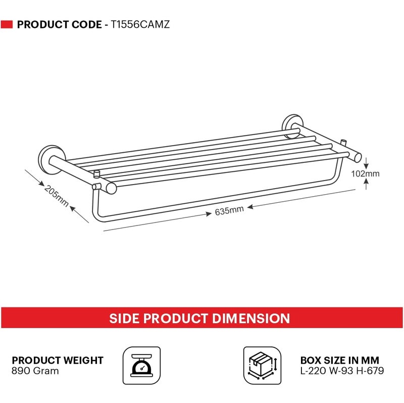 Johnson Bathrooms Johnson Alpha 24 Inch SS304 Towel Rack Towel Hanger for Bathroom 304 Grade Stainless Steel Towel Holder Chrome Colour T1556CAMZ 1 Year Warranty  - Image 2