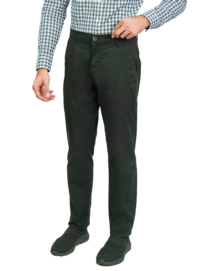 Men’s Slim Tapered Stretch Twill Khakis with Elastic Waist