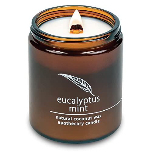 Hemlock Park Crackling Wood Wick Candle Handcrafted with Natural Coconut Wax (Standard 8 oz, Eucalyptus Mint) - Image 1