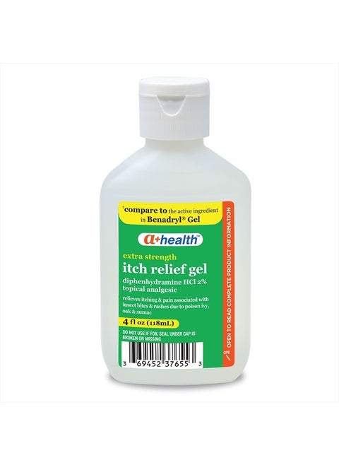 Extra Strength Itch Relief Gel, Diphenhydramine HCl 2% Topical Analgesic, Relives Itching and Pain for Bug Bites, Rashes, Poison Ivy, Oak and Sumac, Made in USA, 4 Ounces