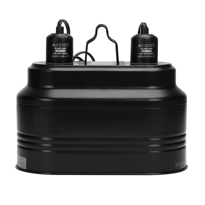 Aiicioo Dual Reptile Light Fixture Bearded Dragon Light Fixture Double Reptile Heat Lamp Dome Max 160 Watt Terrarium UVB Reptile Light for Turtle Tank Vivarium Hermit Crab