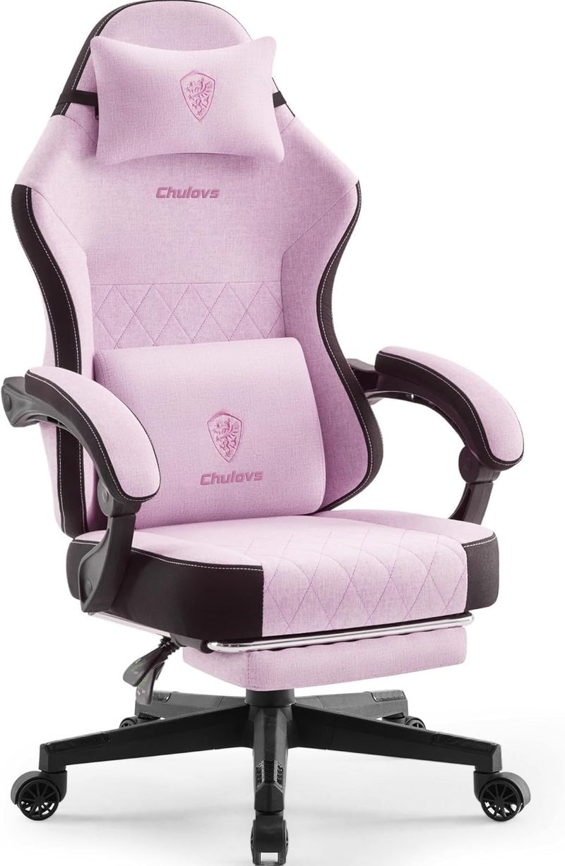 All consumer tier purchase options Chulovs Gaming chair Fabric with Spring Cushion, High Back Ergonomic Computer Chair with Footrest for Adults, Lumbar Support Swivel Game Chair for Office Gaming (Pink) Fault optimized construction - Image 1