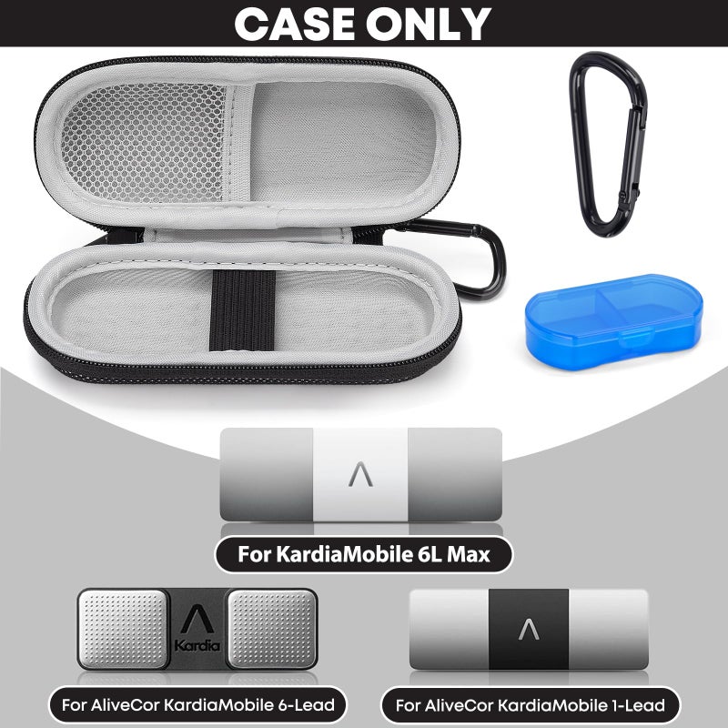 Yewltvep Case for KardiaMobile 1L 6L Personal EKG Monitor, Hard Travel Carrying Case for AliveCor Kardia Heart Monitor EKG/ECG, Portable Heart Rate Monitor Bag Storage Organizer with Pill Box & Carabiner Clip - Image 2