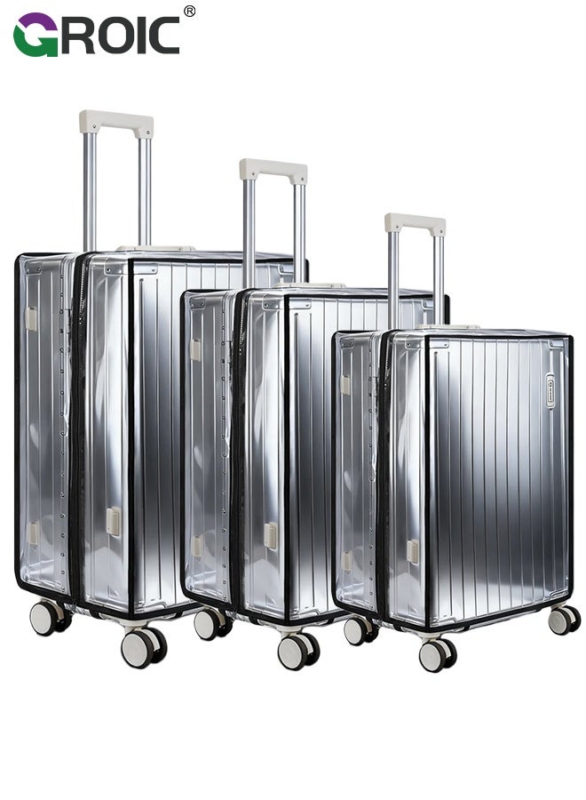 GROIC 3 Pcs Luggage Covers with Zipper, Transparent Waterproof Suitcase Sleeve for 20"+24"+28" Wheeled Suitcases, Clear PVC Cover, No-Removal Design for Travel, Scratch-Resistant Luggage Dust Covers - Image 1