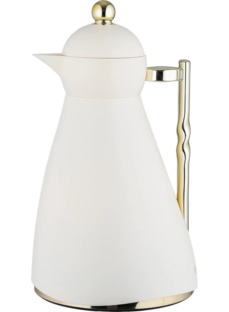 Glory Thermos, 1 Liter, Glass Inner Container, Push Button, Gold-Creamy Handle - Image 1