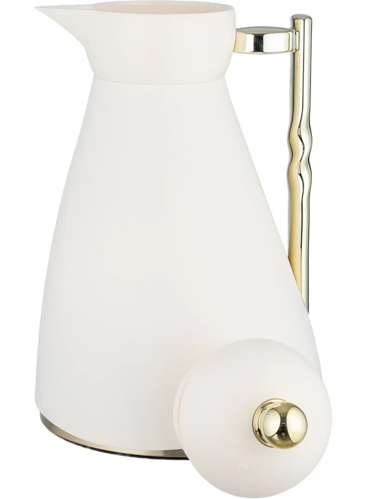 Glory Thermos, 1 Liter, Glass Inner Container, Push Button, Gold-Creamy Handle - Image 4