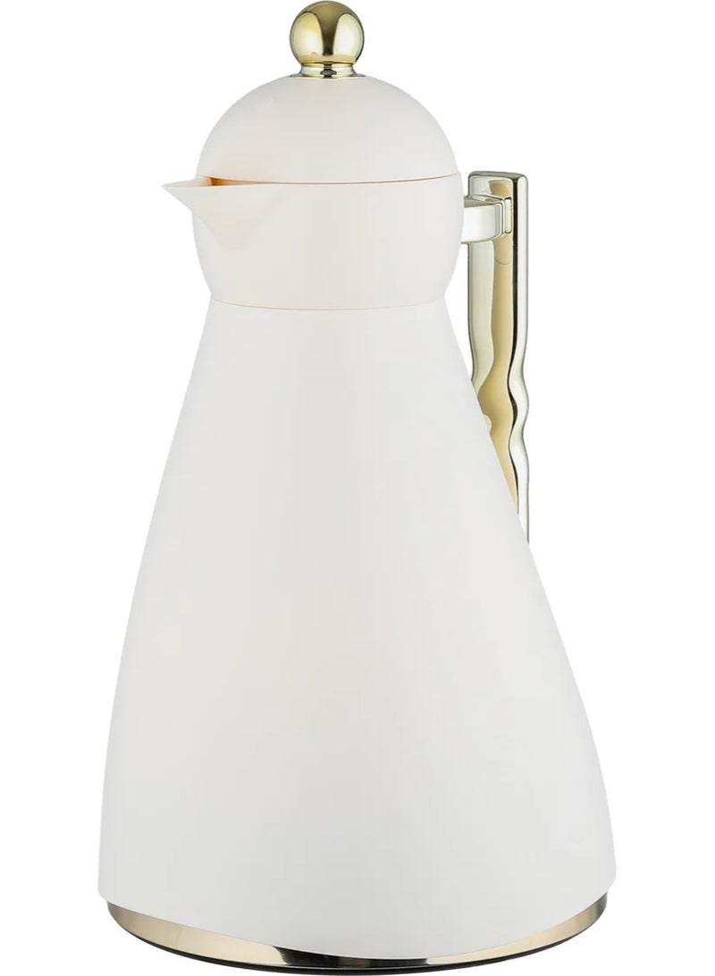 Glory Thermos, 1 Liter, Glass Inner Container, Push Button, Gold-Creamy Handle - Image 3