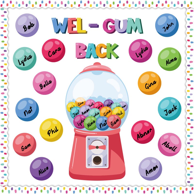 Welcome Back to School Bulletin Board Decorations WELGum Gumball Machine with Colorful Bubble Gumball Cutouts for Teacher School Elementary Classroom Door Wall Decor