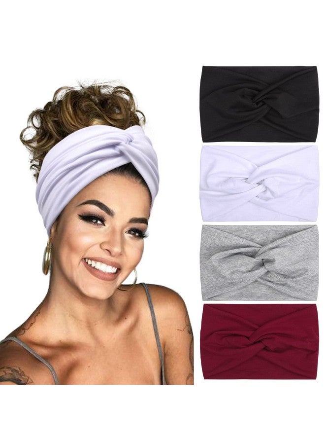Nariele Headbands For Women Non Slip Soft Elastic Wide Hair Bands Yoga Running Workout Head Scarf 4 Packs - Image 1