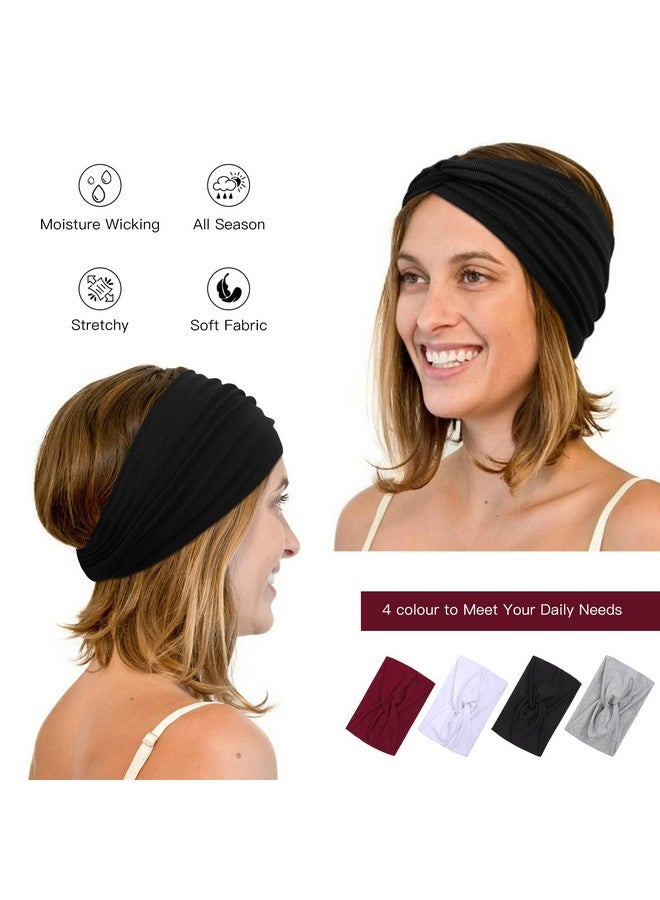 Nariele Headbands For Women Non Slip Soft Elastic Wide Hair Bands Yoga Running Workout Head Scarf 4 Packs - Image 3