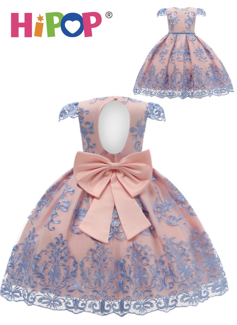 HIPOP Girls Princess Costume with Bow Design,Cosplay Dressing up,Birthday Party Outfits Blue for Girl Gift  - Image 1