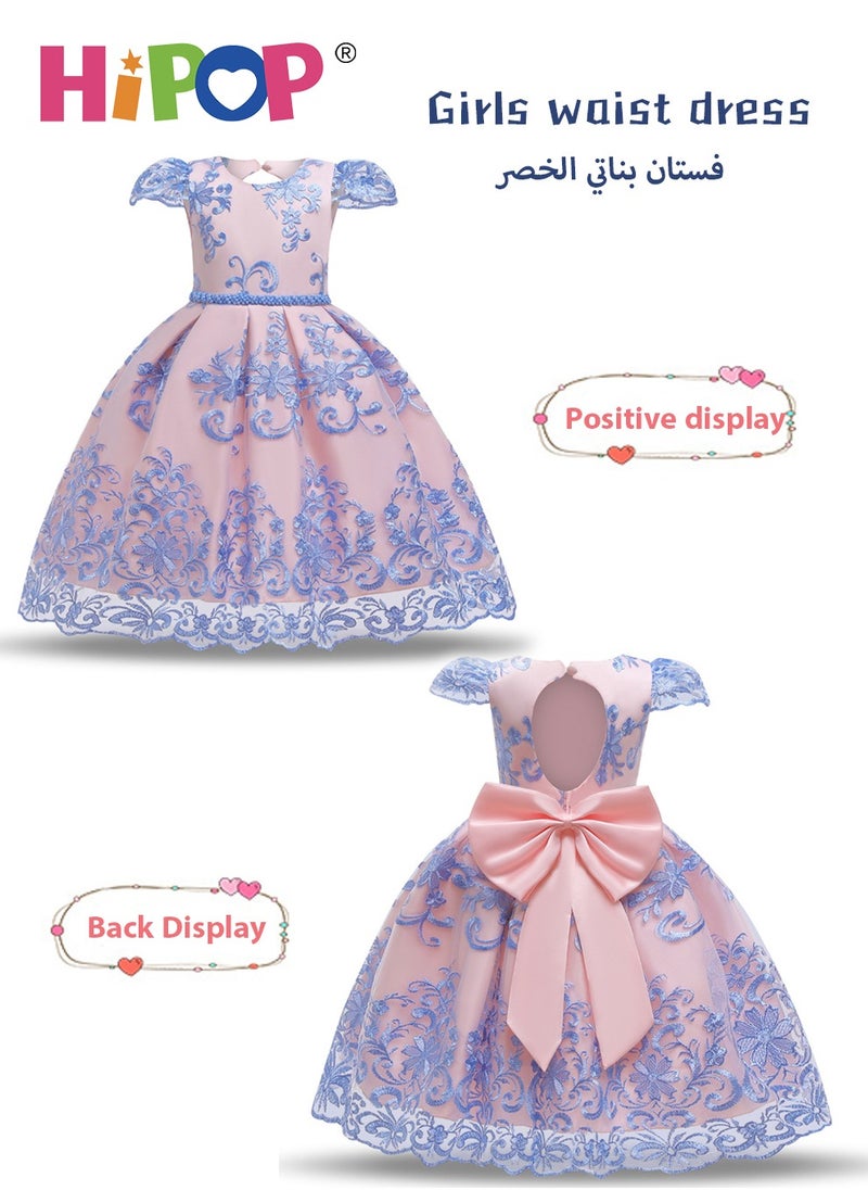 HIPOP Girls Princess Costume with Bow Design,Cosplay Dressing up,Birthday Party Outfits Blue for Girl Gift  - Image 3