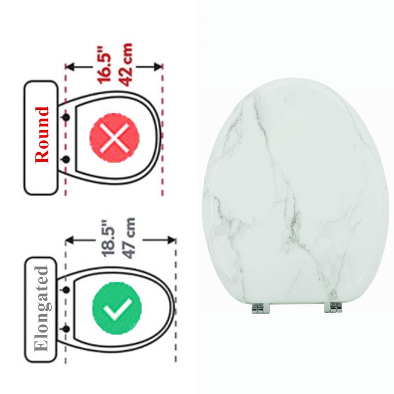 BLOFDE Elongated Toilet Seat Wood Toilet Seat Prevent Shifting with Zinc Alloy Hinges American Standard Size Toilet Seat Easy to Install also Easy to Clean(Elongated,Marble) - Image 3