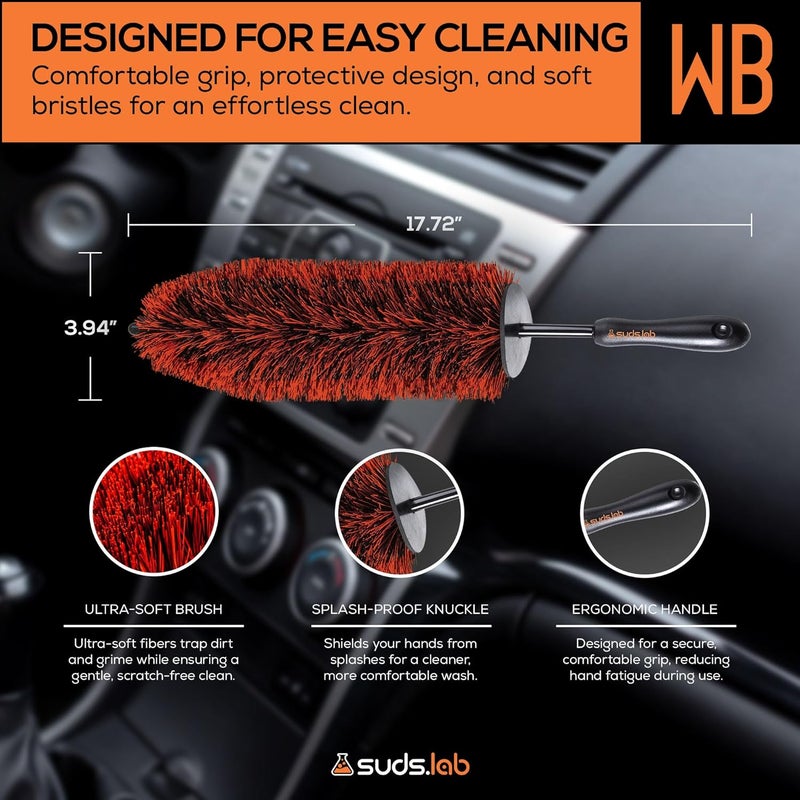suds.lab فرشاة تنظيف العجلات من Suds Lab WB - فرشاة متعددة الأغراض للحواف والعجلات - تنظيف ��لأماكن التي يصعب الوصول إليها - الطول الإجمالي 15 بوصة ملحقات كاملة ومتطابقة - Image 3
