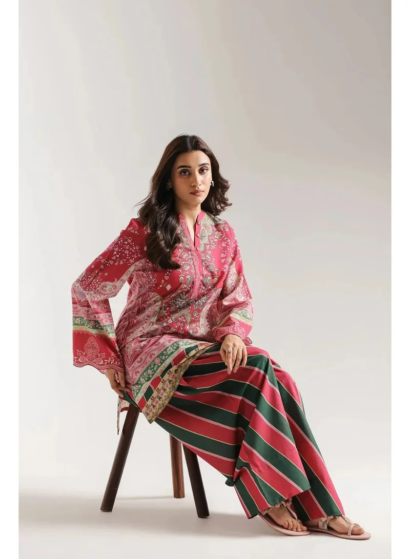 Farshi Women's 2-Piece Printed Tunic and Striped Pants Set - Red