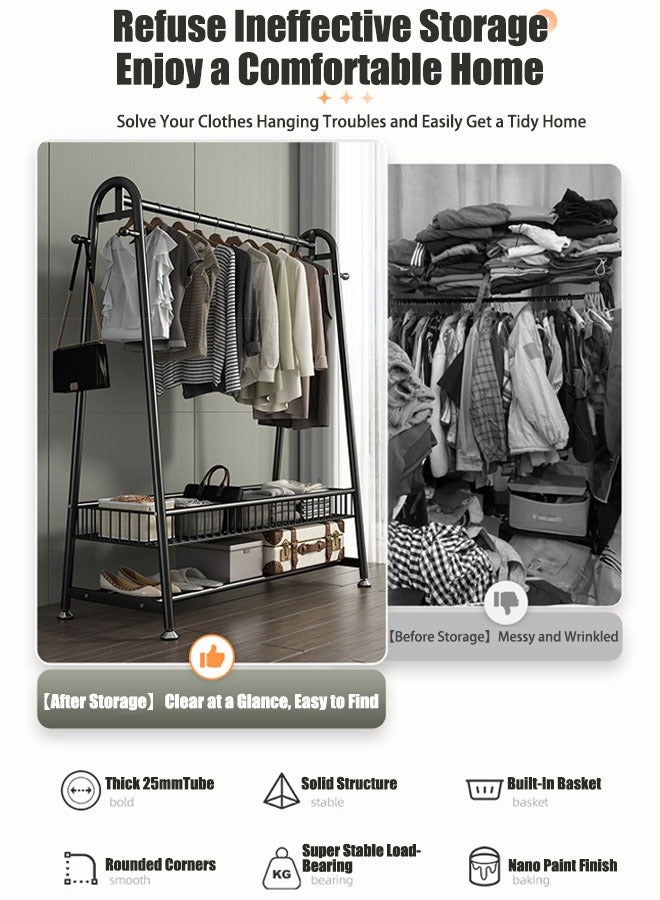 VUCATIN رف ملابس متين مع سلة تخزين ورف معاطف، خزانة ملابس معدنية قائمة بذاتها لتعليق الملابس - Image 2