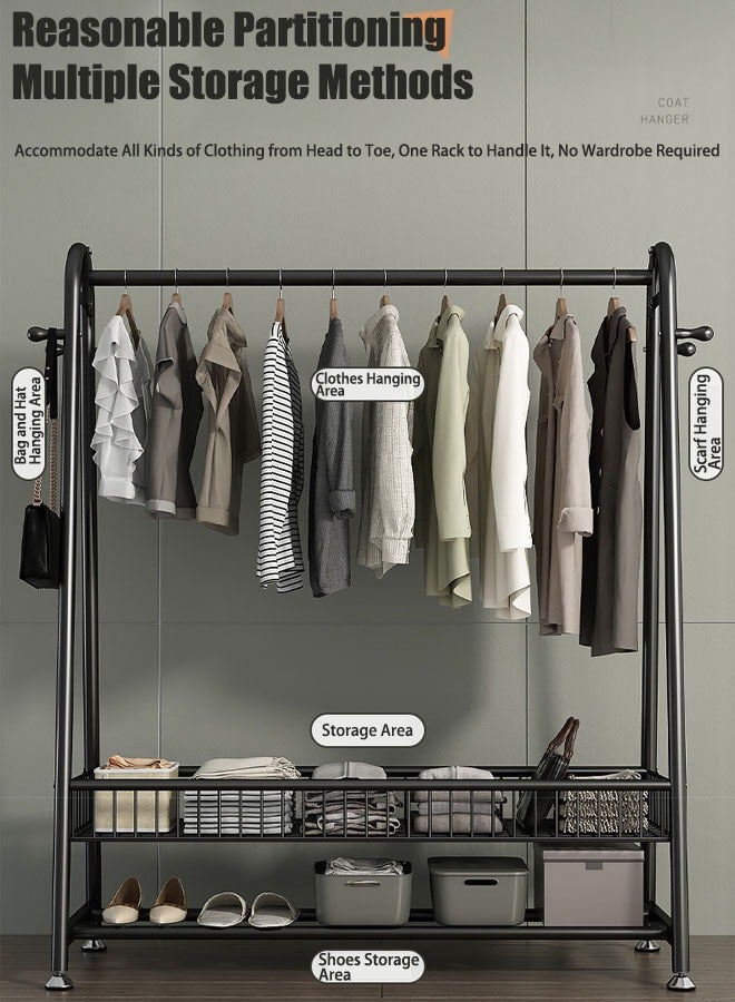 VUCATIN رف ملابس متين مع سلة تخزين ورف معاطف، خزانة ملابس معدنية قائمة بذاتها لتعليق الملابس - Image 3