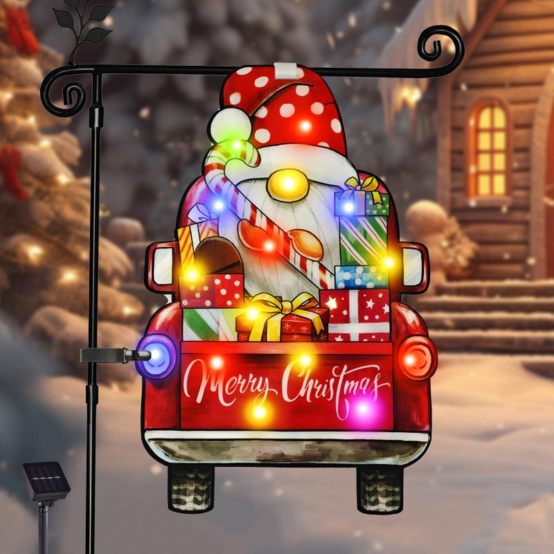 amadecohome Lighted Christmas Garden Flag12x18 8 Modes Double Sided Solar Christmas Decorations Outdoor LED Navidad Flag Yard Decorations for Xmas Patio Lawn Porch Dwarf Multicolor 12x18 - Image 2
