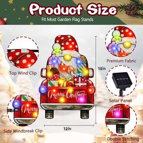 amadecohome Lighted Christmas Garden Flag12x18 8 Modes Double Sided Solar Christmas Decorations Outdoor LED Navidad Flag Yard Decorations for Xmas Patio Lawn Porch Dwarf Multicolor 12x18 - Image 3