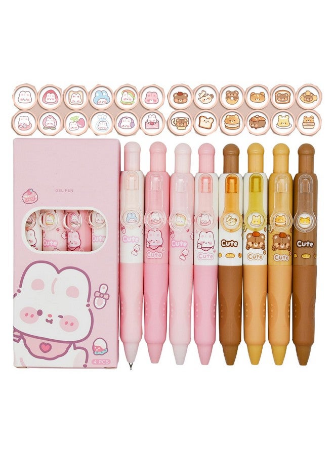 Maydahui Maydahui 8 Pcs Cute Pink Rabbit Short Small Pens Retractable Little Bear Mini Pocket Pens Changeable Images Thick Barrel with Comfort Grip Cute Tiny Pens Black Ink for Notebook Shcool Office  - Image 1