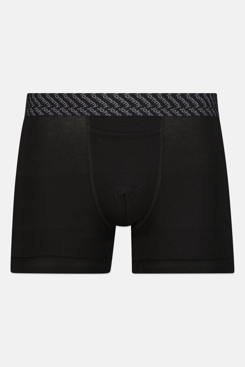 Tommy John Men 2 Pieces 8 Inseam Brand Logo Boxer Beirfs, Black/White  - Image 4