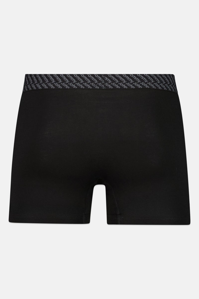 Tommy John Men 2 Pieces 8 Inseam Brand Logo Boxer Beirfs, Black/White  - Image 2